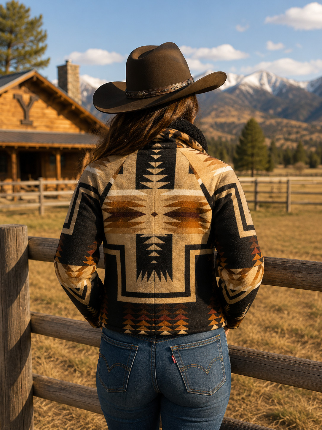 Women’s Western Aztec Print Wool Aviator Jacket: Beth Dutton Kelly Style Bomber