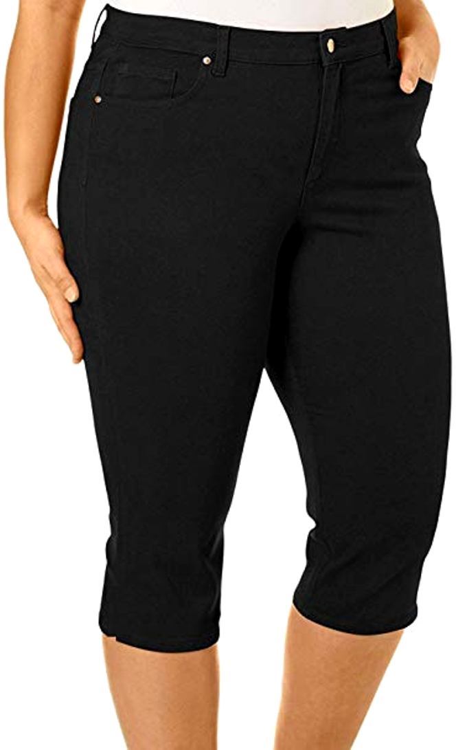 Jack David WOMENS PLUS SIZE Elastic Waist Pull On Stretch Microfiber CAPRI JEANS
