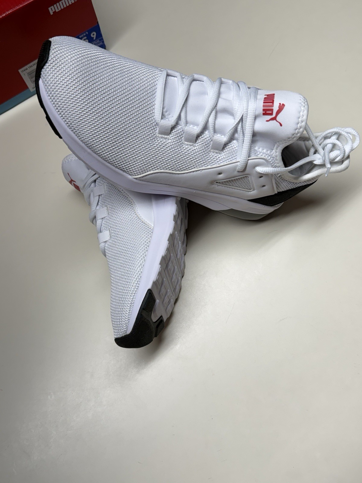 PUMA Electron Street Men’s Lace-Up Mesh Sneakers White/Black/Red 387760-27