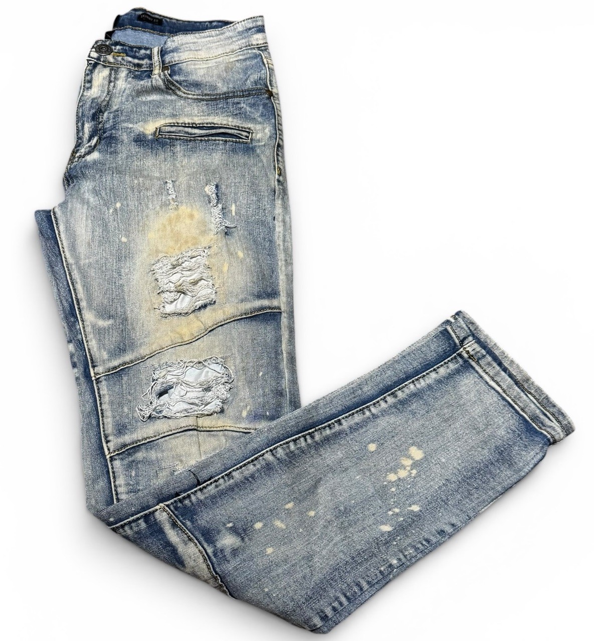 Waimea Skinny Fit Distressed Jeans Men’s 32×32 Bleach Splatter Moto Denim