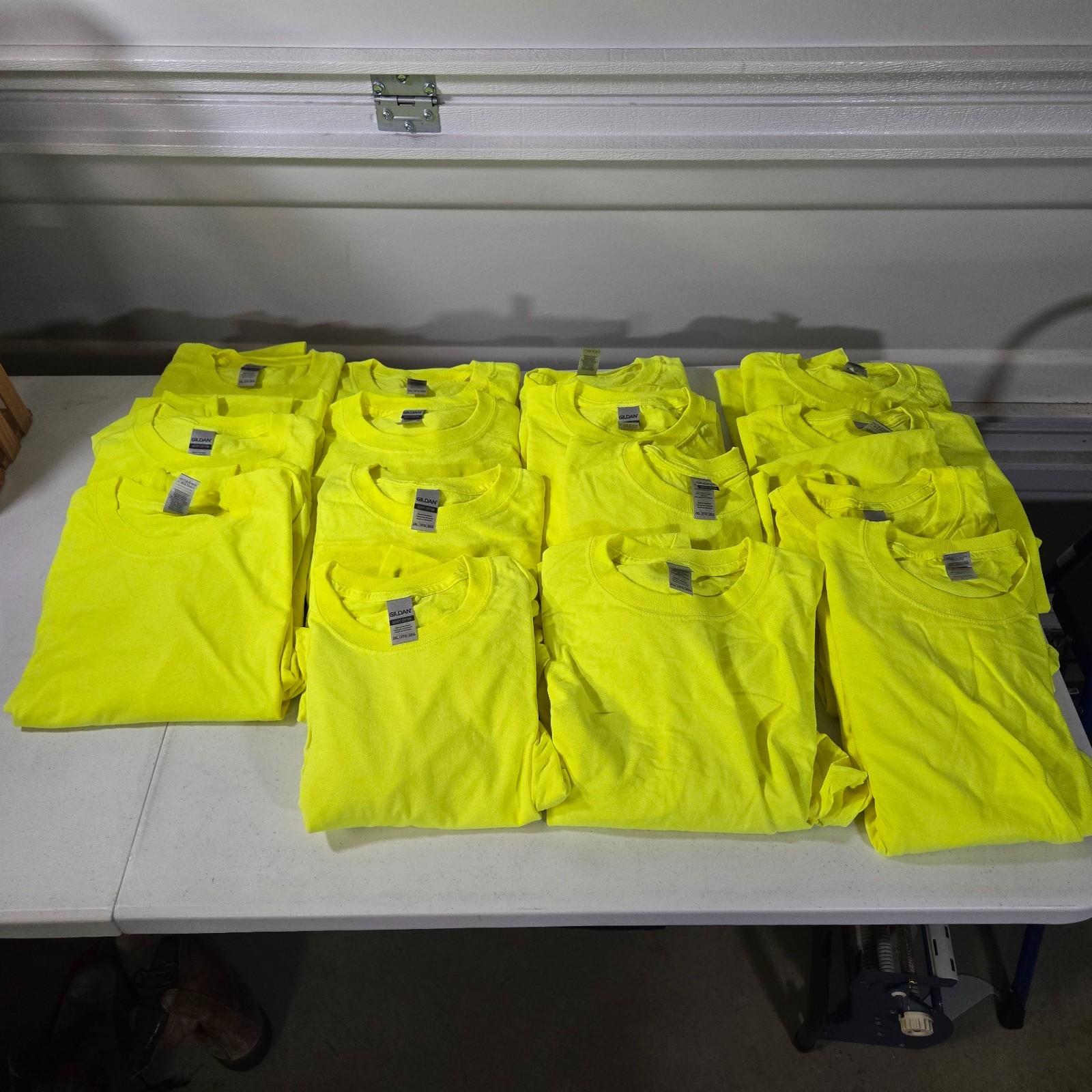 Lot of 15 Gildan Safety Yellow Long Sleeve Shirts Mens 2XL Bulk NWOT Hi-Vis Work