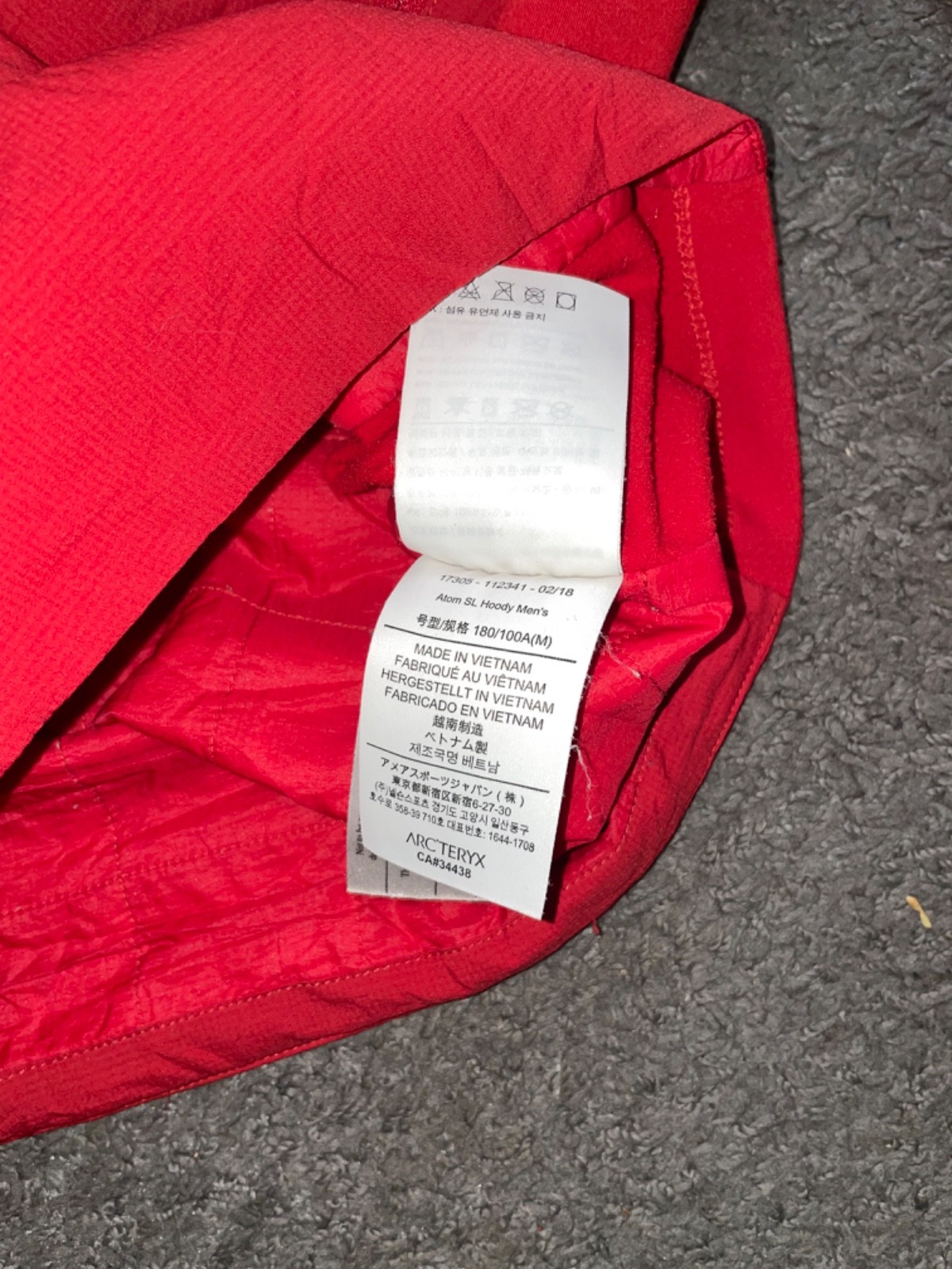Arc’teryx Atom SL Hoodie Jacket Men’s Medium Red Lightweight