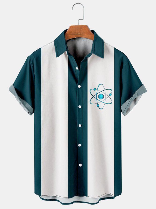 Atomic Geometric Print Casual Breathable Bowling Hawaiian Shirt For Men amp Wome