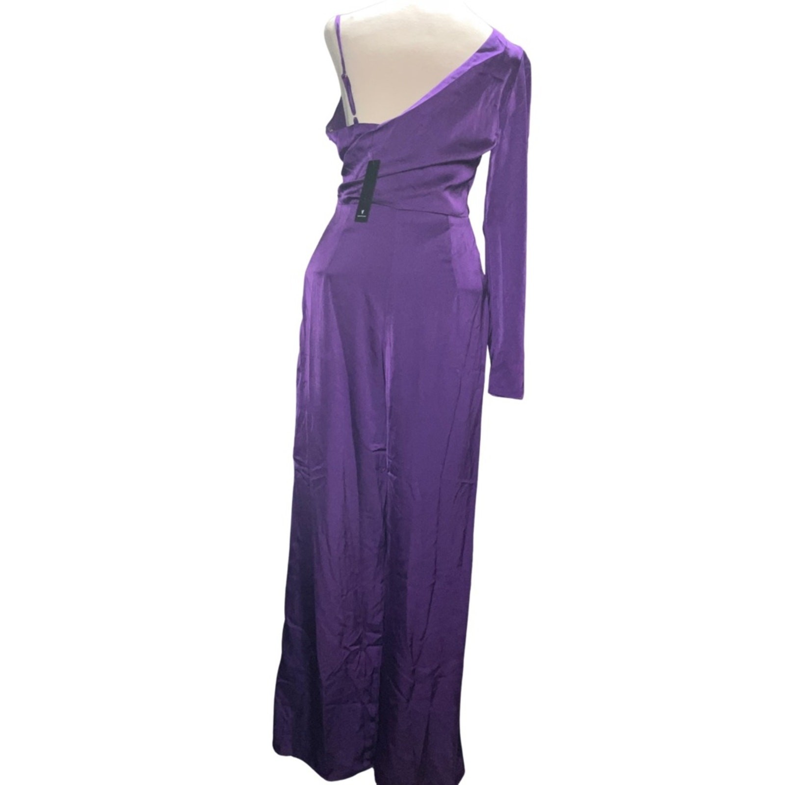 Lulus Royal Purple One Shoulder Wide Leg Satin Jumpsuit NWT S Sirencore dopamine
