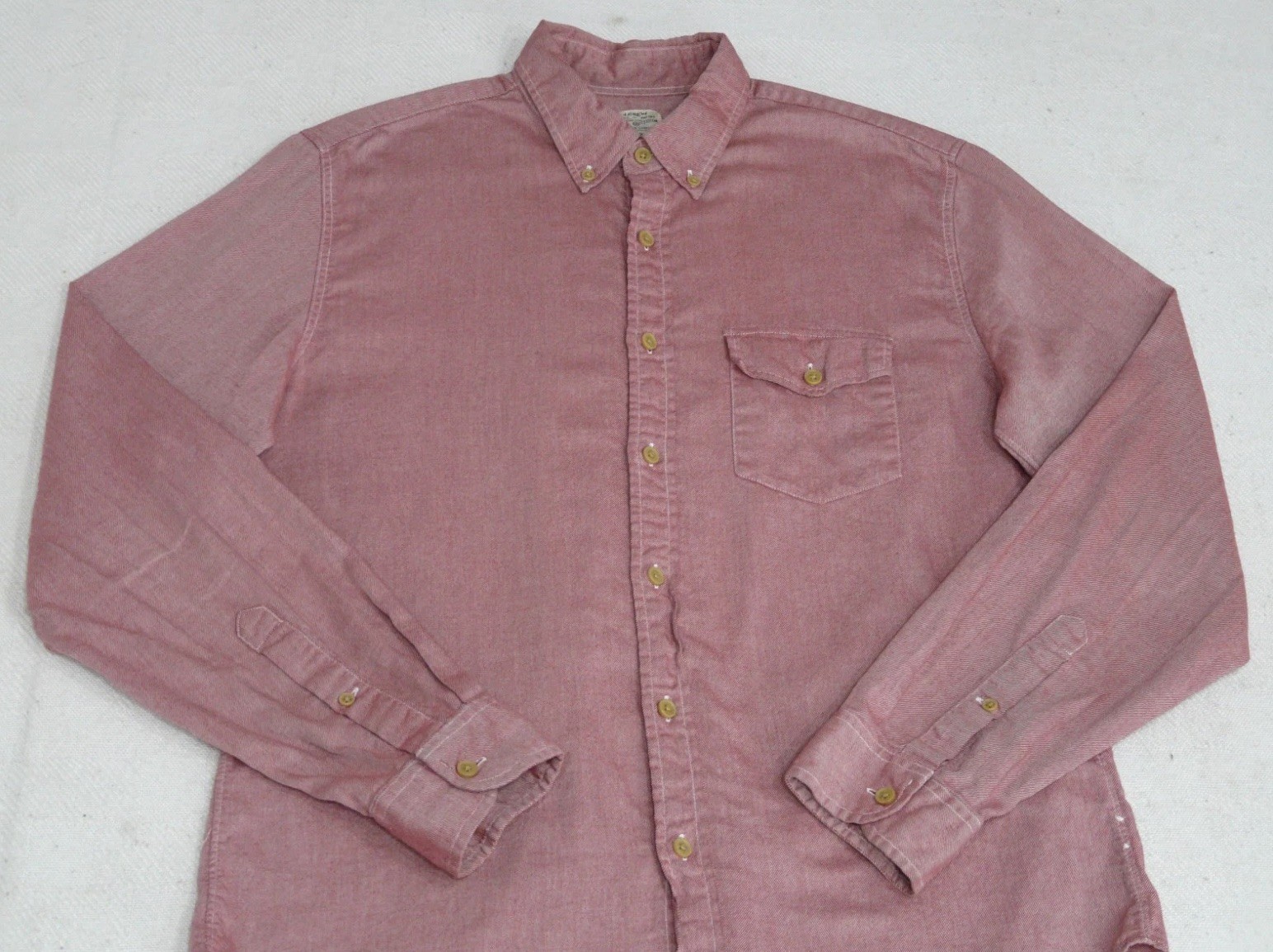 J Crew Work Shirt Mens M Washed Red Button Down Cotton Diagonal Twill Brushed
