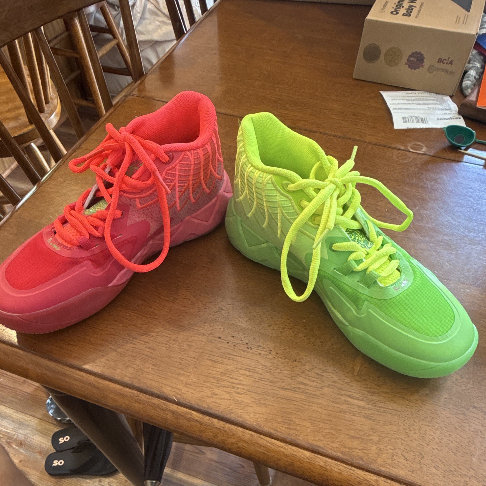 PUMA MB 01 Rick and Morty Mismatched Green/Red Colorblock Mid Top Sneakers
