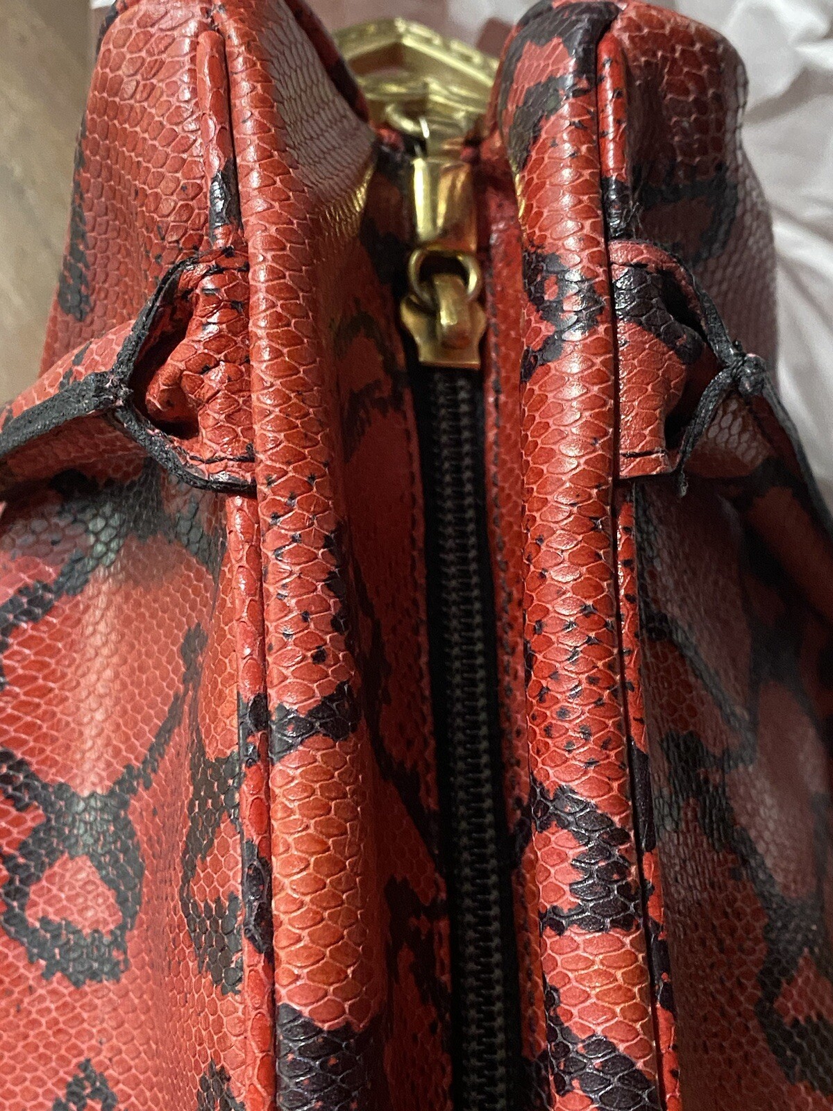 Vintage Moschino Red And Black Boa Snakeskin Handbag Redwall Made in Italy