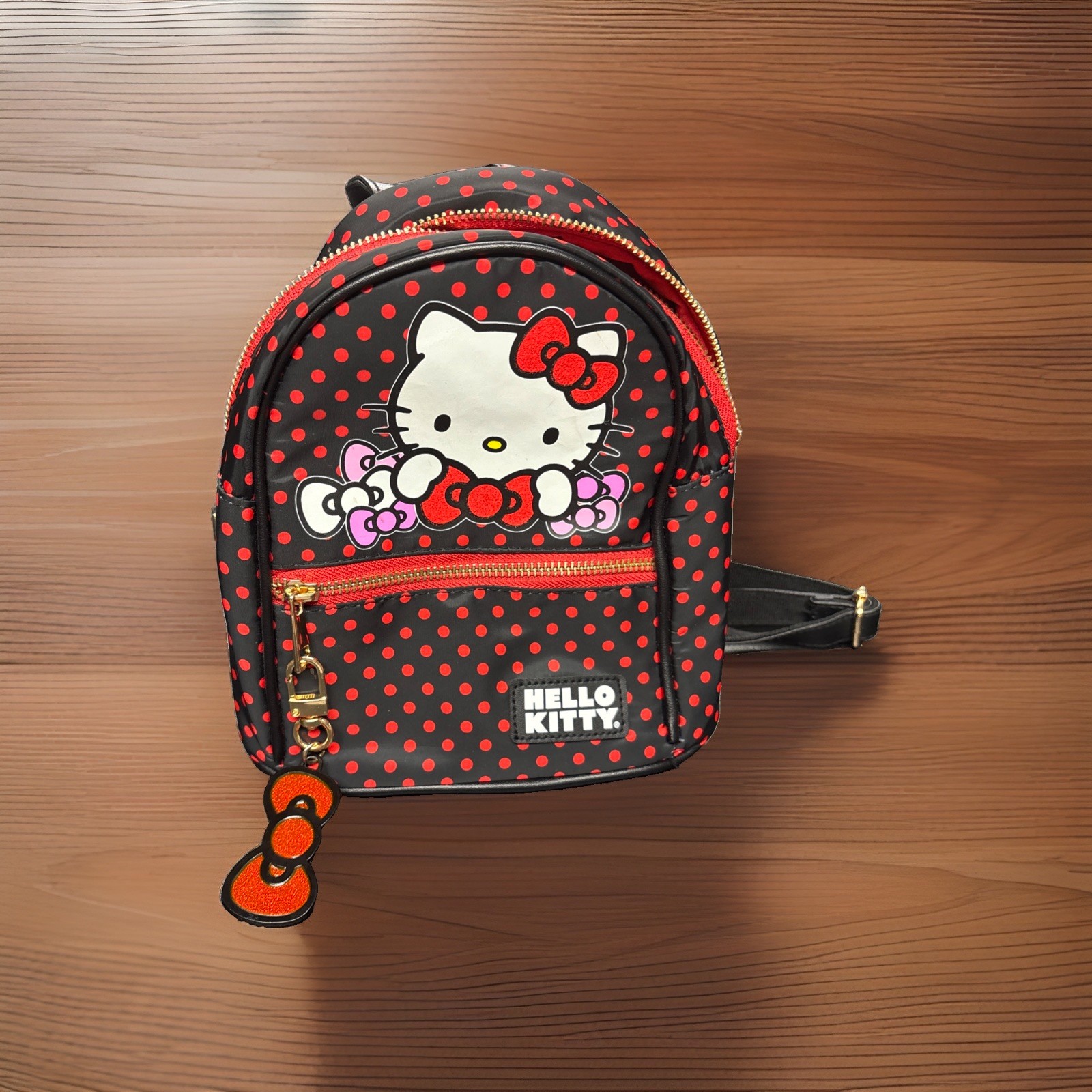 Hello Kitty Mini Backpack Black Red Polka Dot Sanrio Small Bag 10″x7″x3″