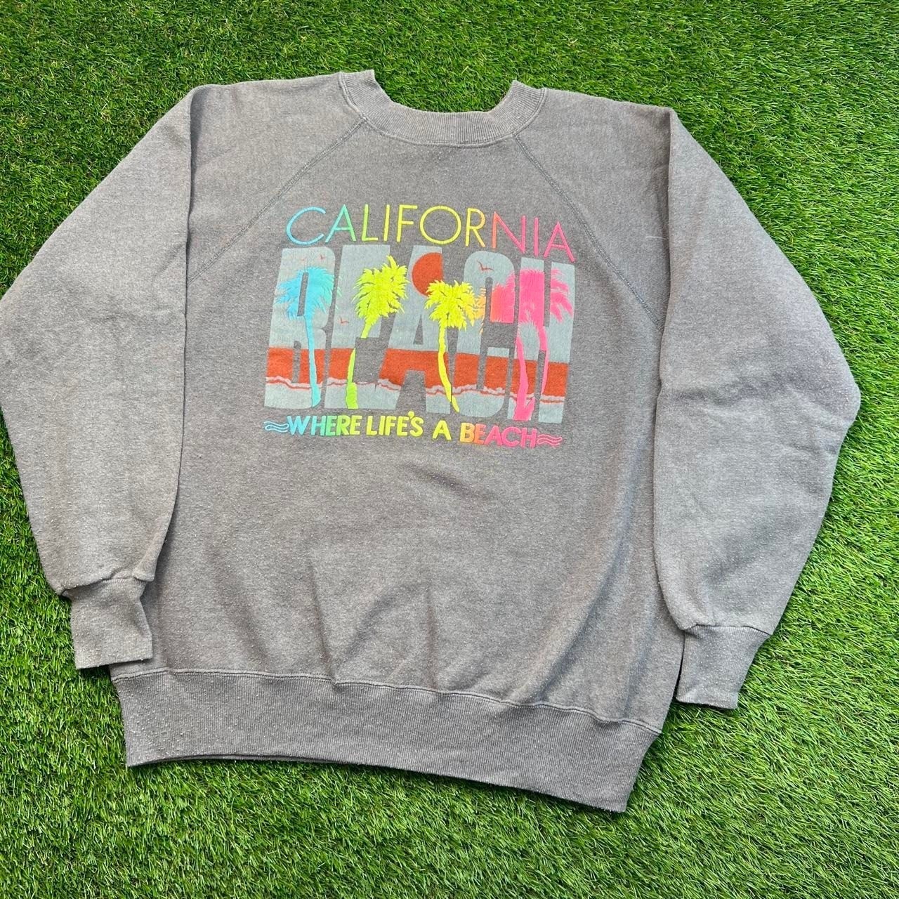 Vintage 90s California Beach Surf Crewneck Sweatshirt USA Made XL Neon Graphic
