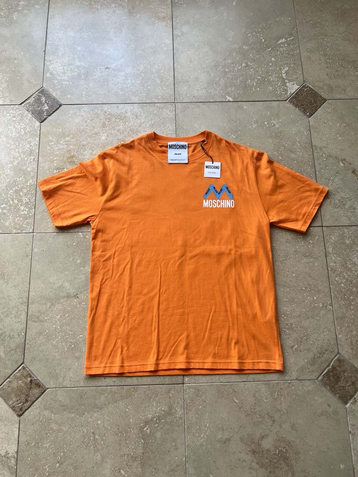 Palace x Moschino Men’s Orange Short Sleeve T Shirt Size XL BNWT MSRP $265
