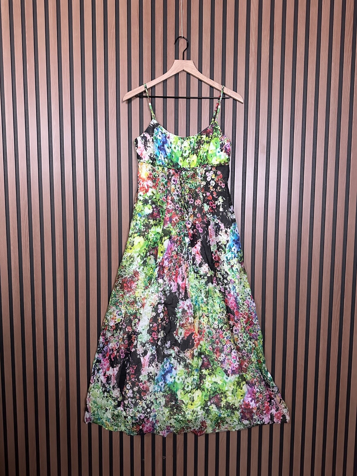 New Apanage Slip Dress US 4 Multicolor Blossom Tie Dye Midi Sleeveless A Line