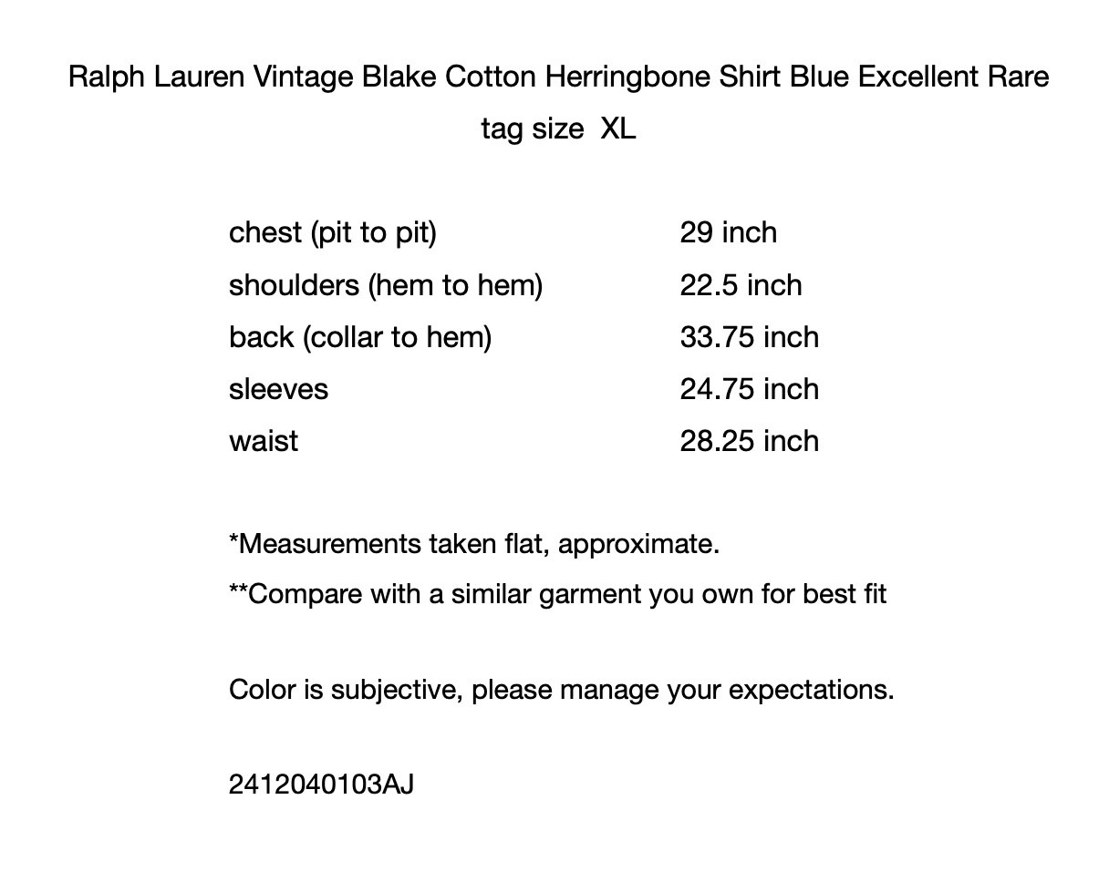 Ralph Lauren Vintage Blake Cotton Herringbone Shirt Blue Excellent Rare