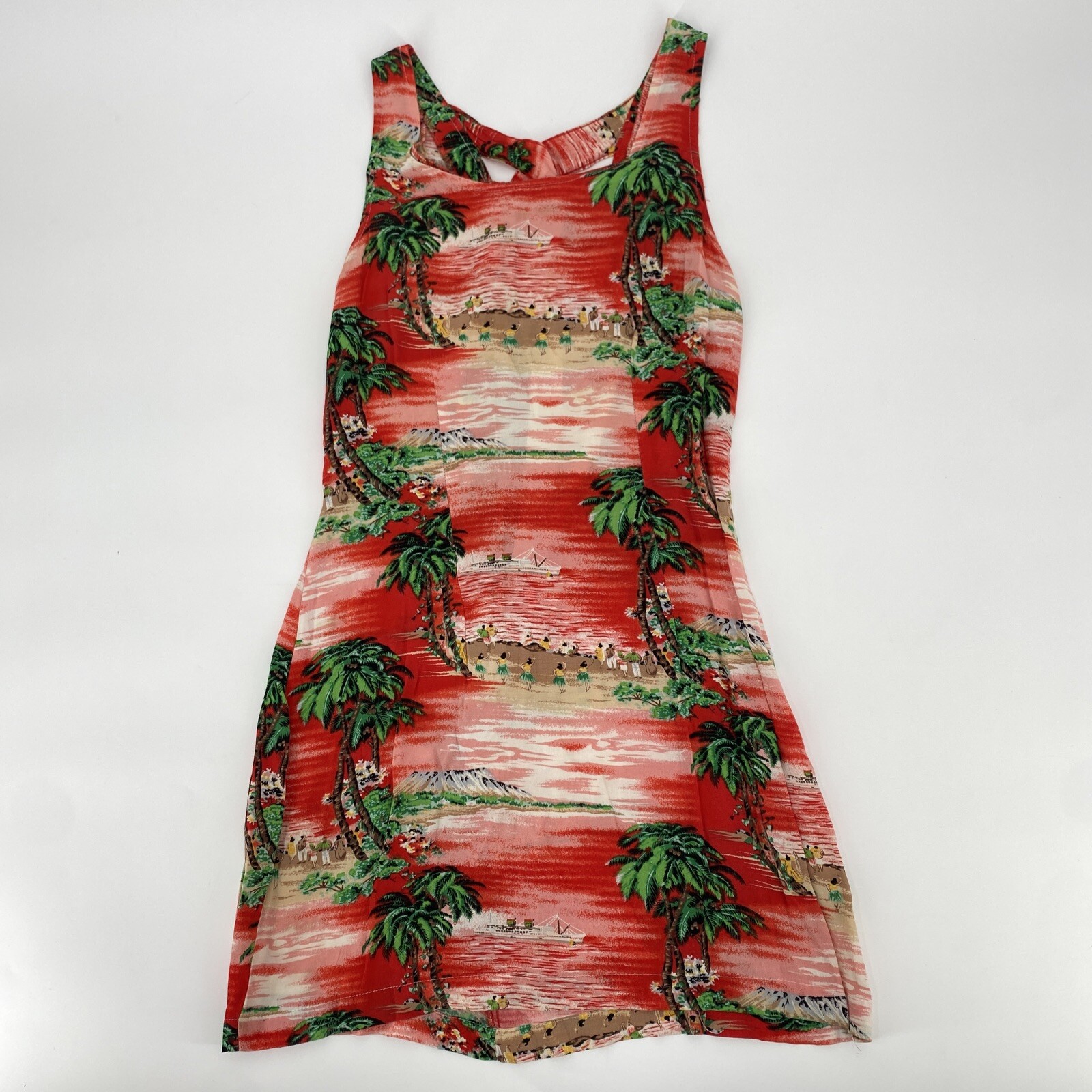 SHOK Dress Women’s Medium Sleeveless Hawaiian Print 100% Rayon Made In USA