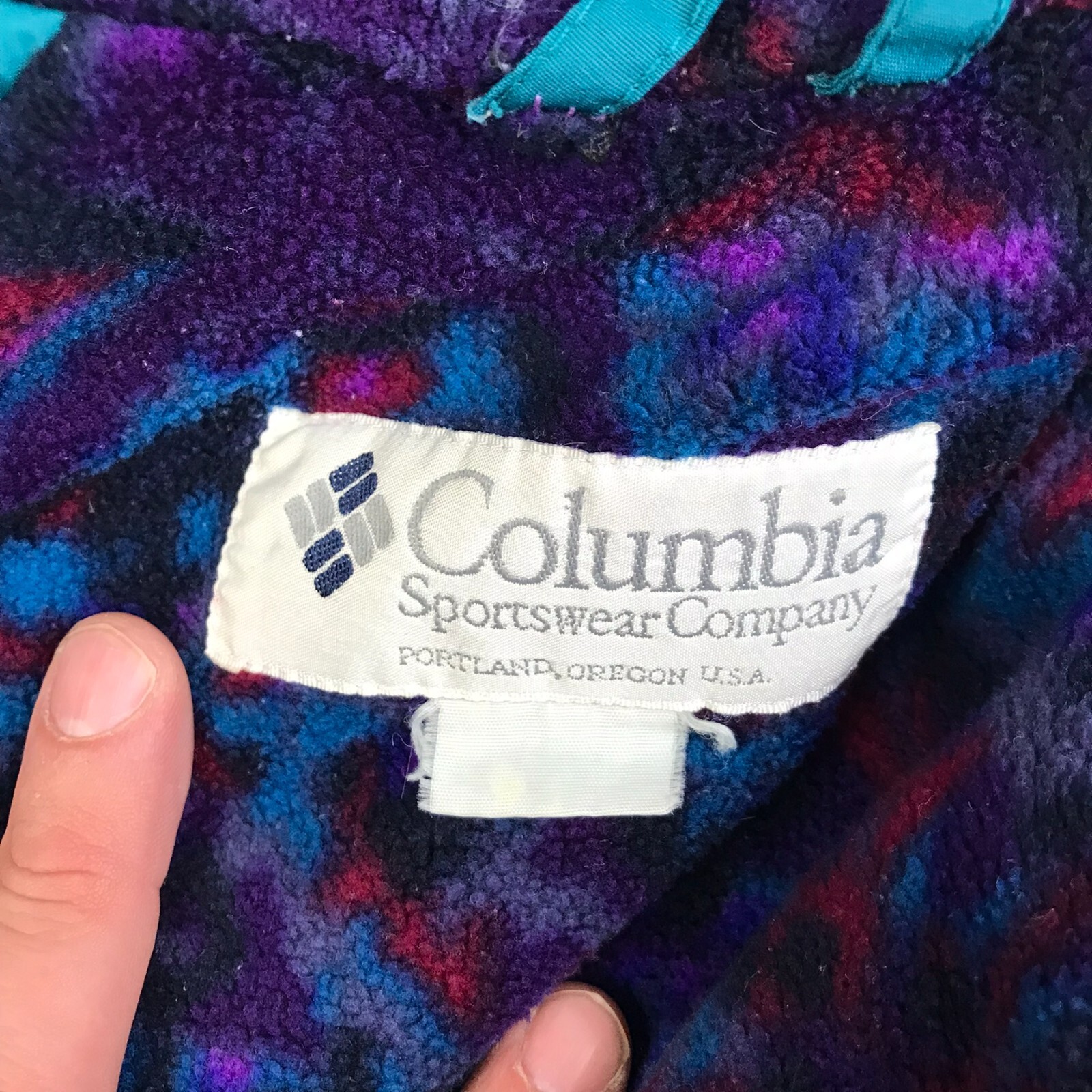Columbia Jacket Mens M Teal/Purple Aztec Fleece Lined Parka Bomber Vintage 90s