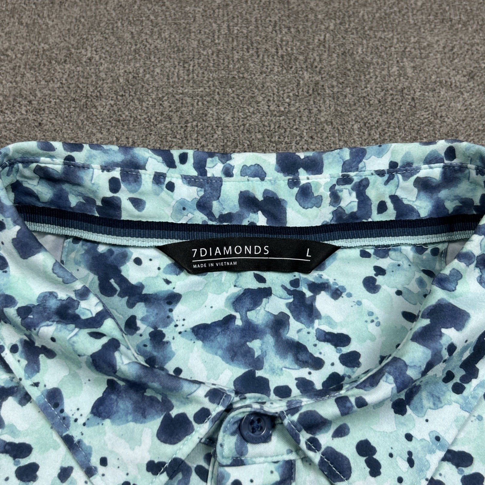 7 Diamonds Shirt Mens Large Performance Golf Polo Blue Green Watercolor Stretch