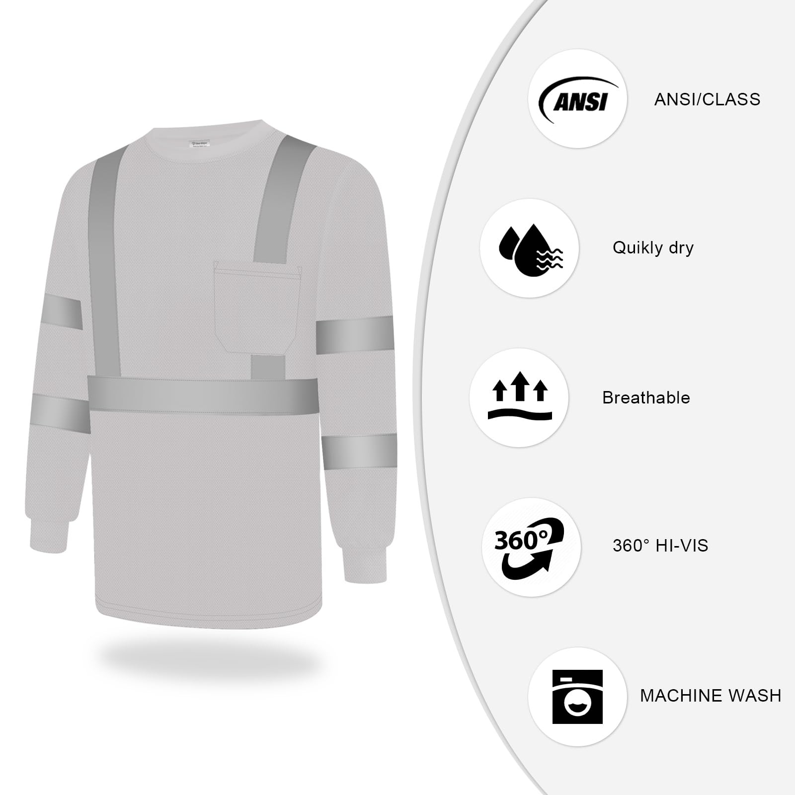 TCCFCCT High Visibility Shirts for Men Women Class 3 Large, 1 Pack-light Gray