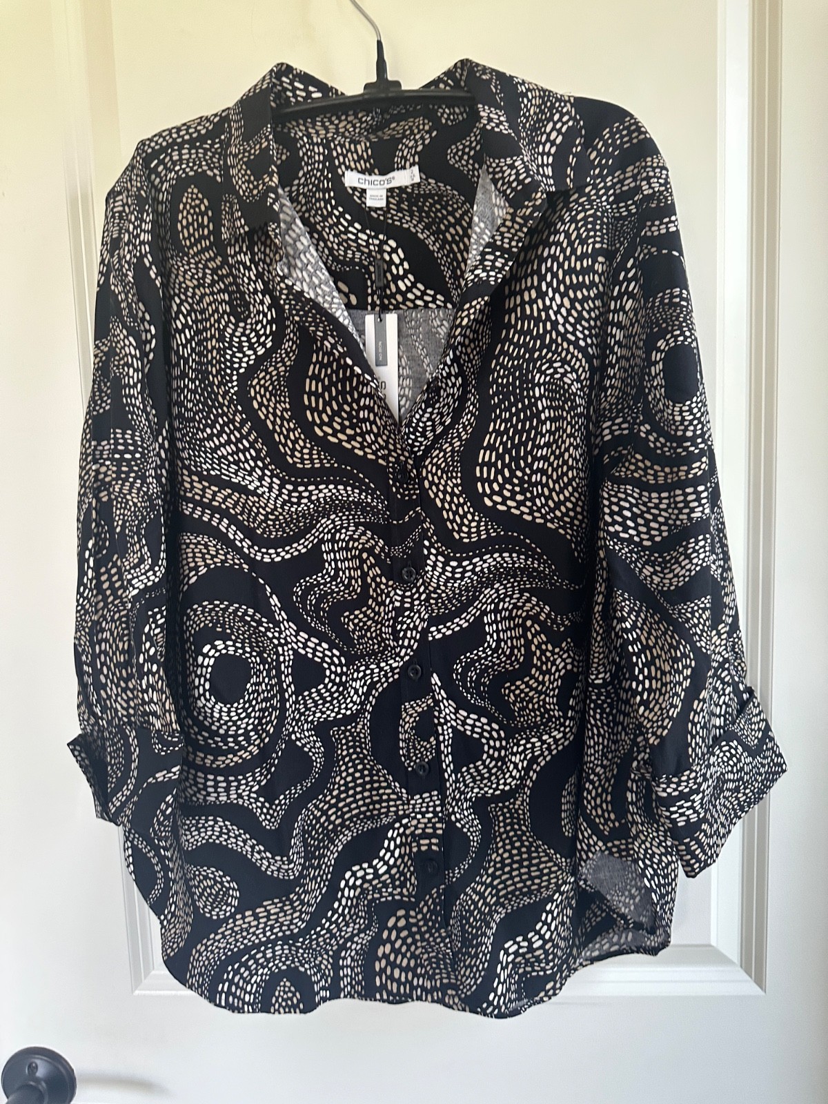 Chico’s No-Iron Button-Down Shirt Black Taupe Chico’s 2(Large / US 12) NWT