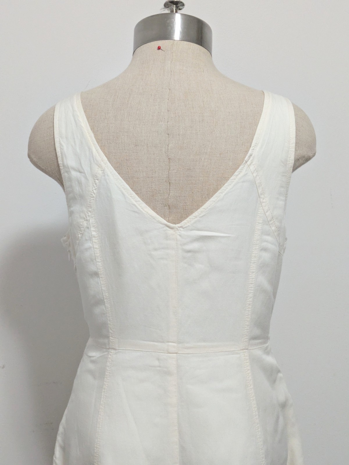Anthropologie Cream button Front Midi Dress Linen Blend 10 Beachy Cortage Preppy