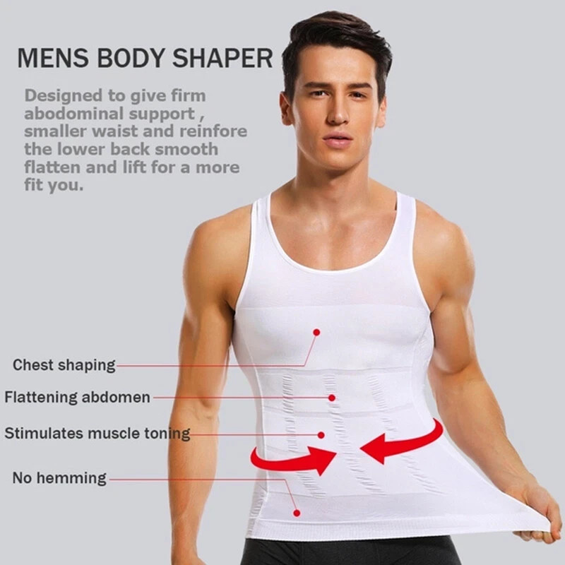 Men 3 Pack Body Shaper Slimming Belly Vest Compression Shirt Tank Tops Shapewear