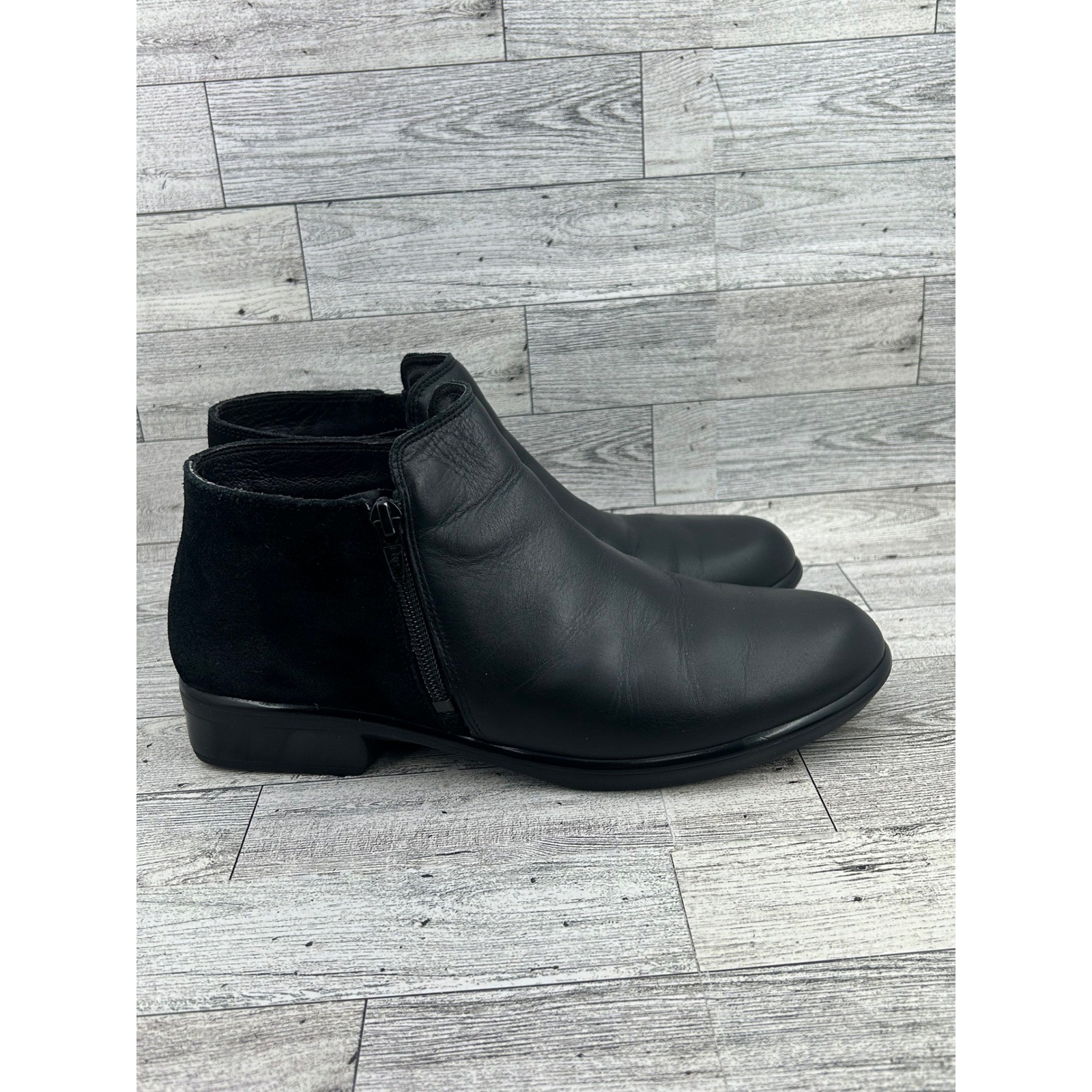 Naot Black Leather Suede Dual Zip Ankle Boots Women Size EU 40 US 9-9.5