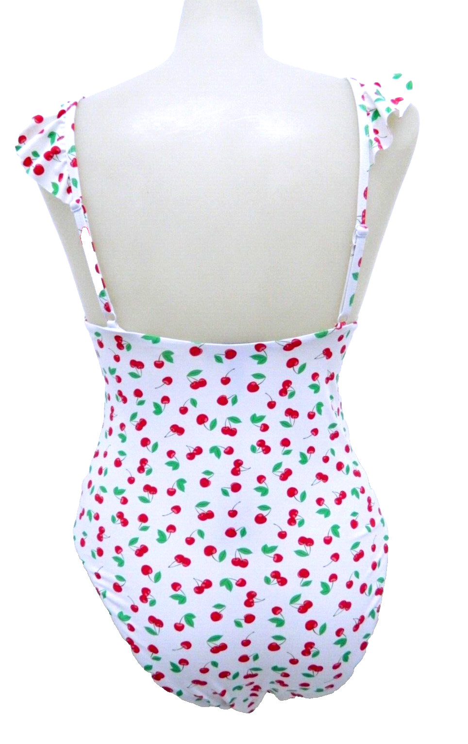 Aqua Swim White Cherries Flutter Sleeve 1-Piece Swimsuit NWT $98 Medium