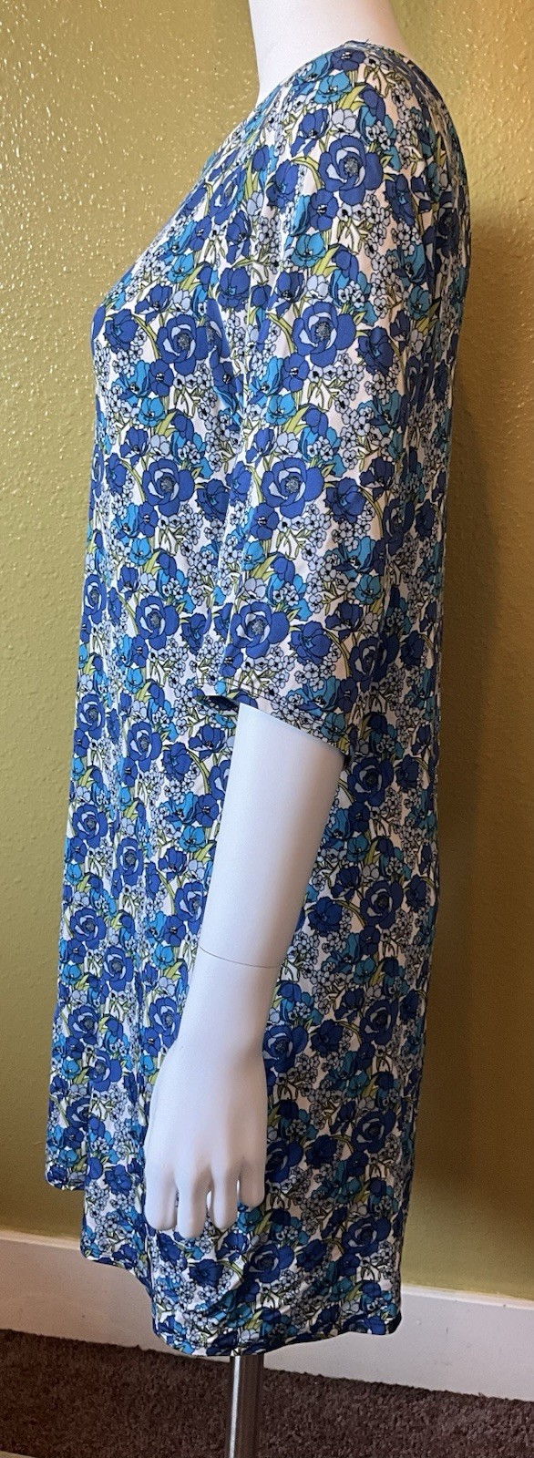Leota Compass Rose A Line Dress Belted Blue Floral Print Made In USA NYC Spring
