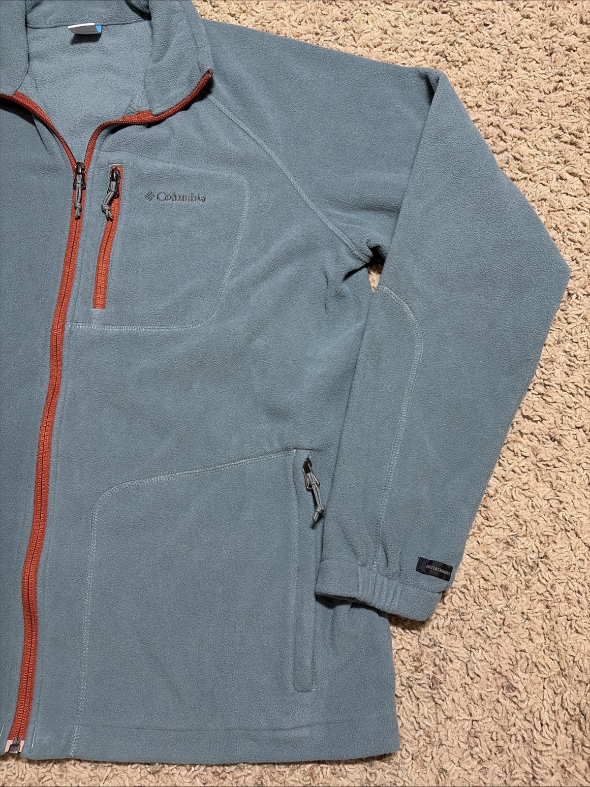 Mens L Columbia Fast Trek II Interchange Full Zip Blue Orange Fleece Jacket
