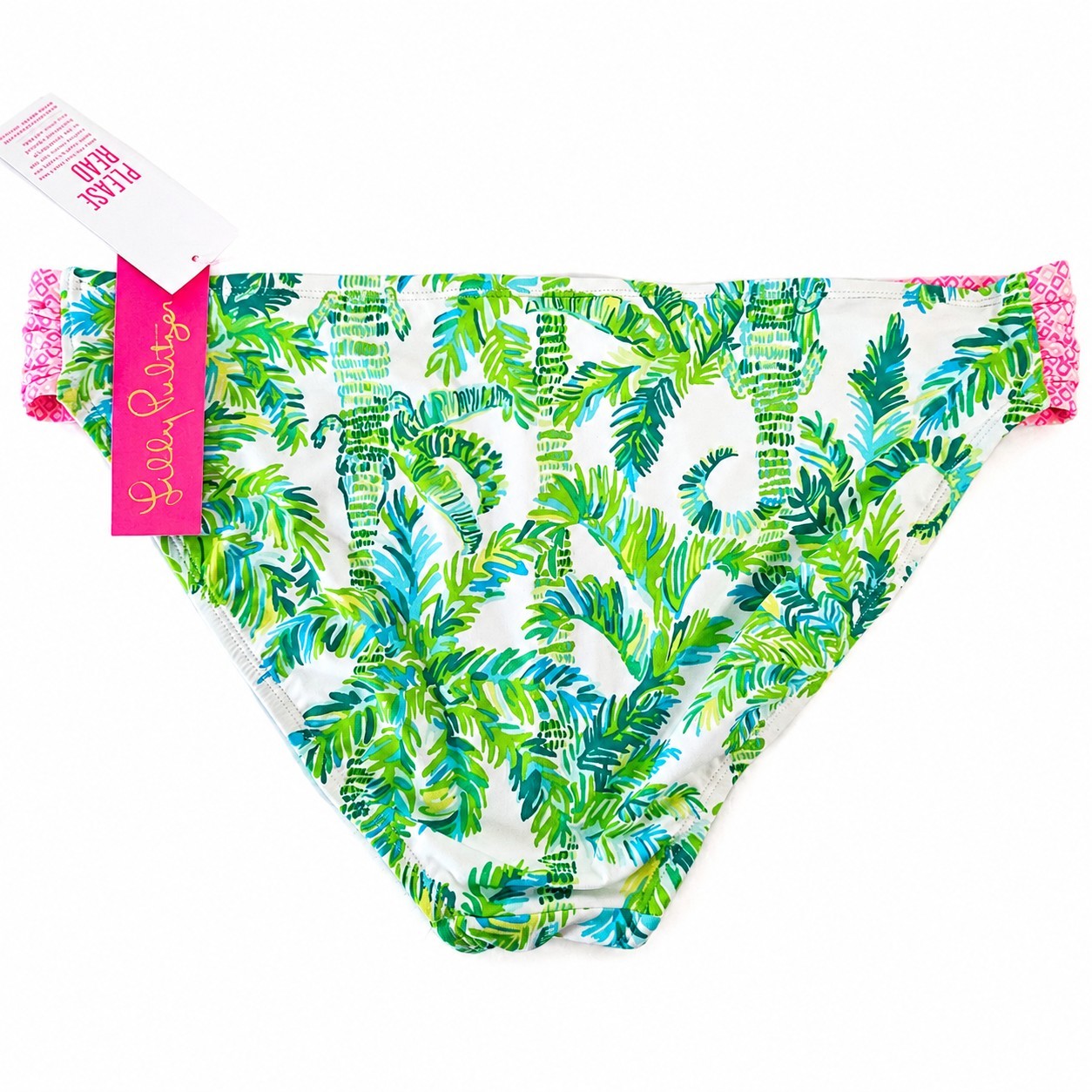 Lilly Pulitzer Bikini Bottom Womens 14 Palm Print Pink Ruched Swim NWT Tropical