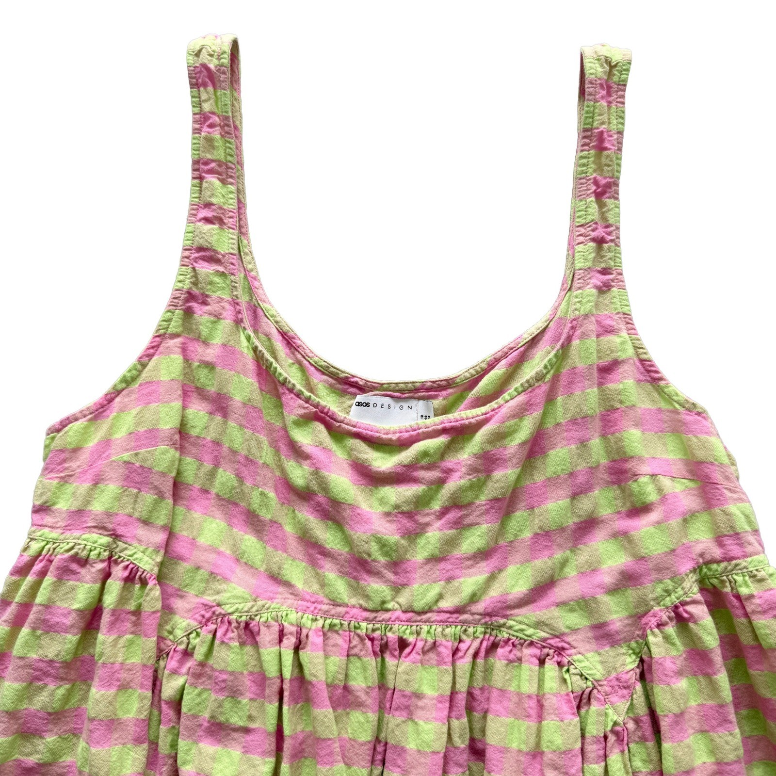 ASOS DESIGN Womens Pink Lime Green Gingham Check Trapeze Mini Dress US 14