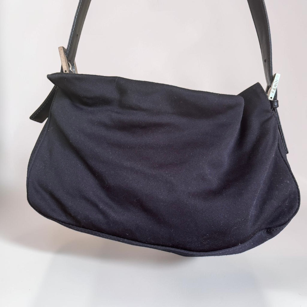 FENDI Mamma Baguette FF Nylon Shoulder Bag Black