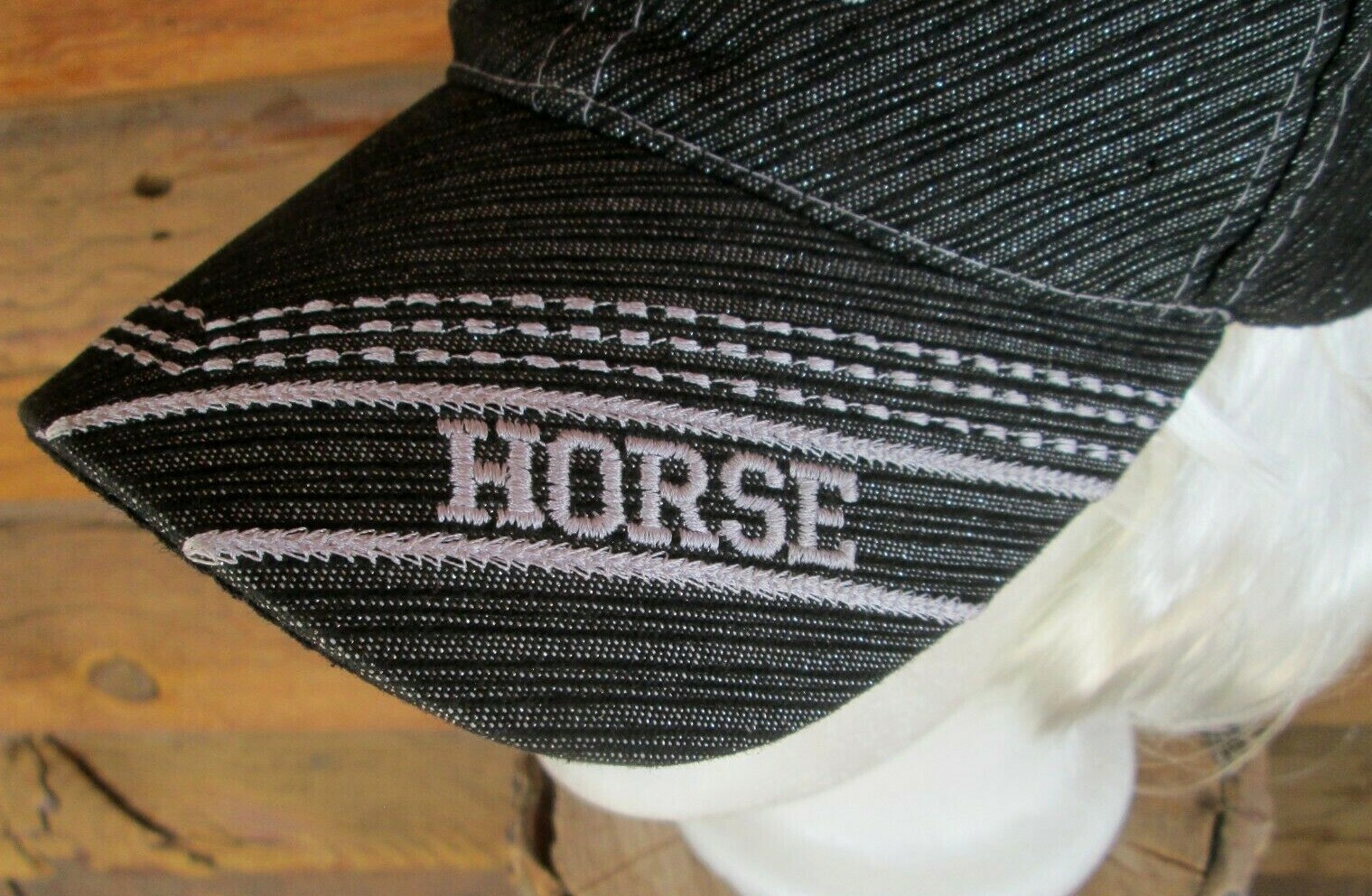 Brown Quarter Horse Baseball Hat Running Embroidered Black Silver Metallic Cap
