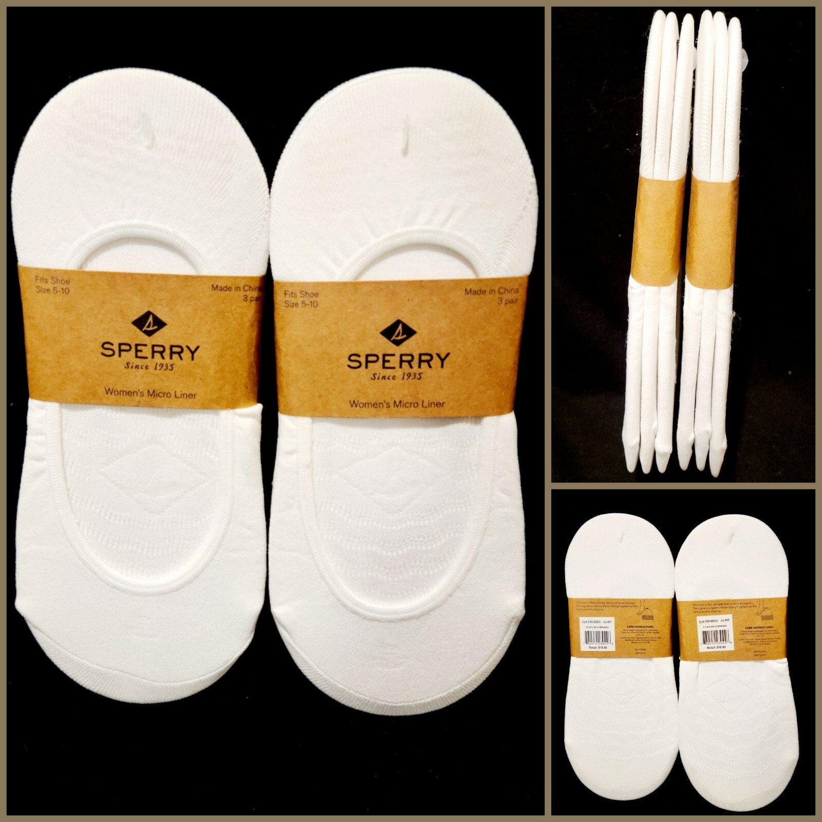 SPERRY Women’s No Show Micro Liner Socks, No-Slip Rubber Lining (6 Pair) Sz 5-10