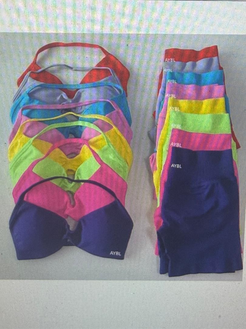 Trendy 2PCS Gym Set Women Strappy Yoga Bra Top High Waist Workout Scrunch Shorts