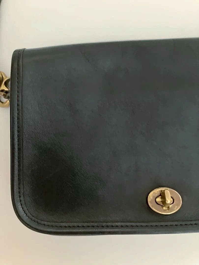 Coach Old Leather Shoulder Bag Black 9.3 x 5.9 x 1.4 inches Used