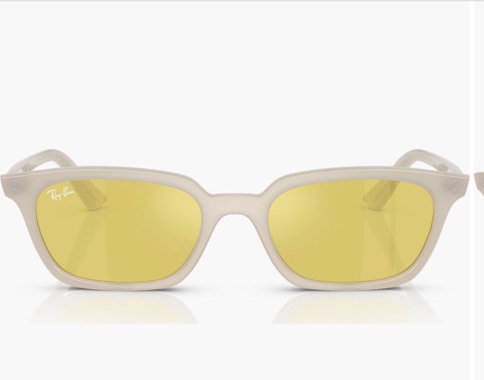 Ray-Ban Unisex Rectangle Sunglasses Beige Plastic Frame Yellow Gradient Lens