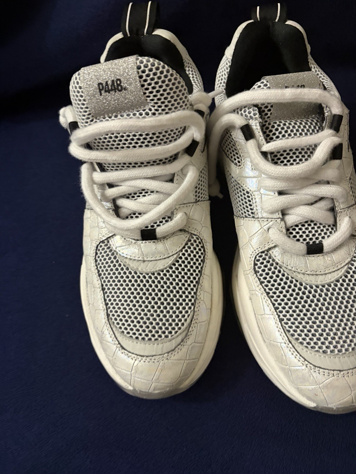 P448 Unisex Low Top Lace-Up Athletic Sneakers White/Silver/Black