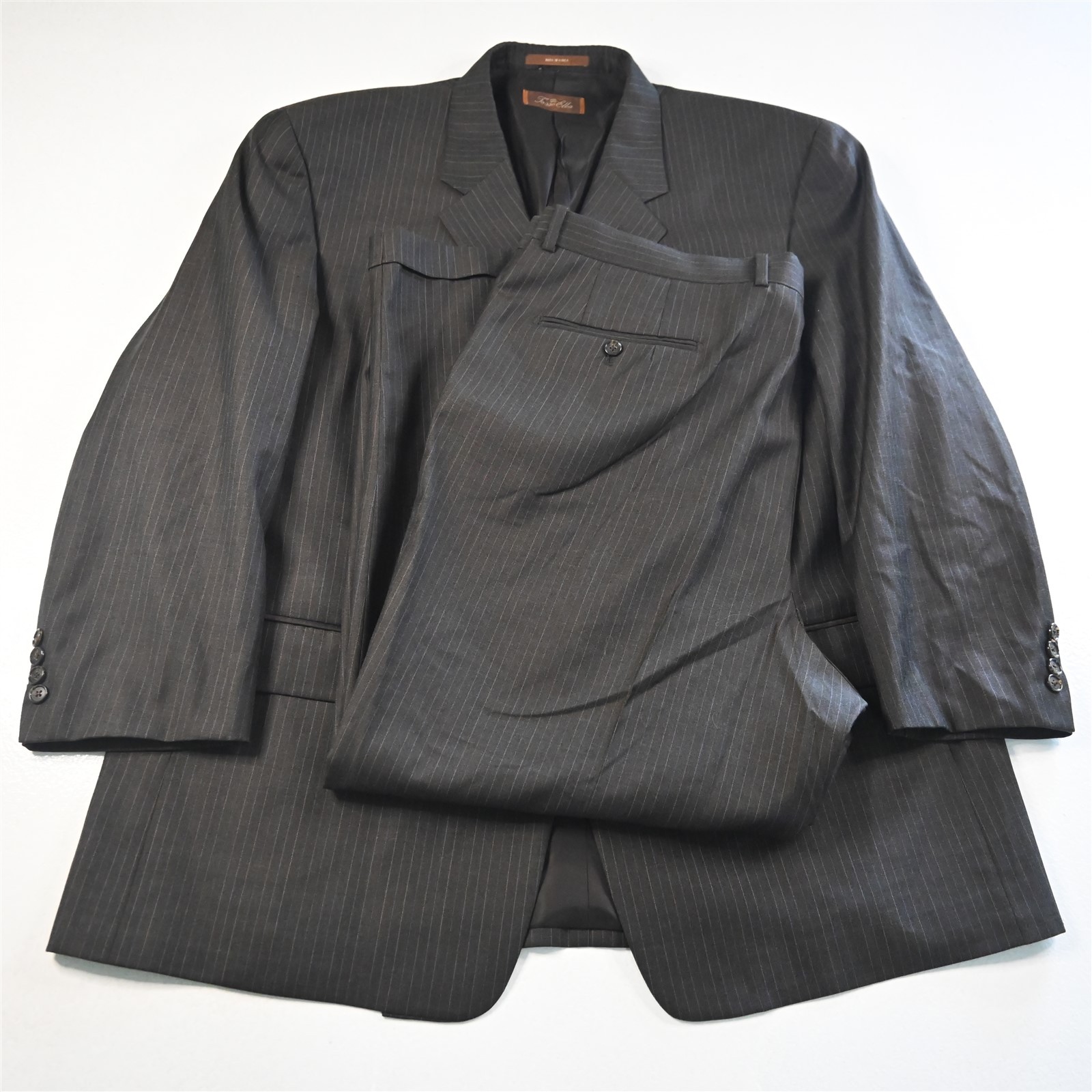 Vitale Barberis 48R 40×29 Brown Striped Super 110s Wool Mens Jacket Pants Suit
