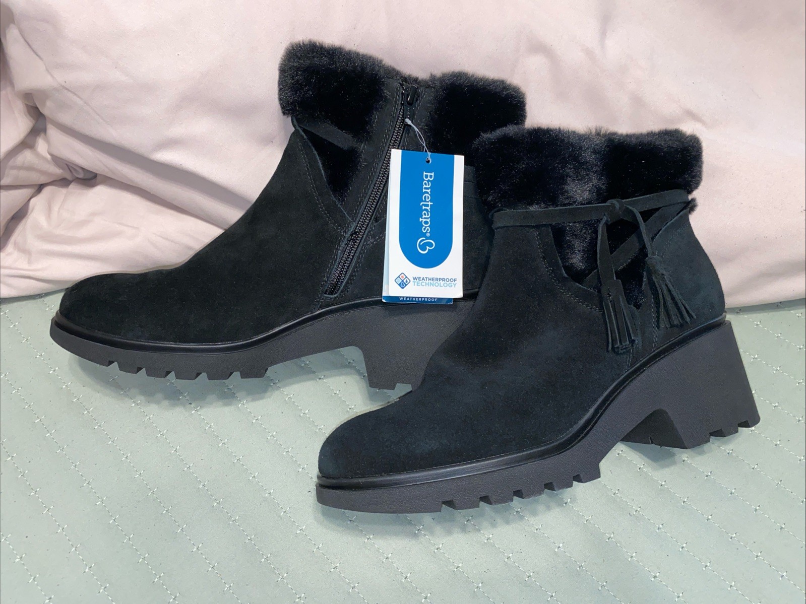 Baretraps Dolors Sz 9W Black Block Heel Weatherproof Ankle Booties