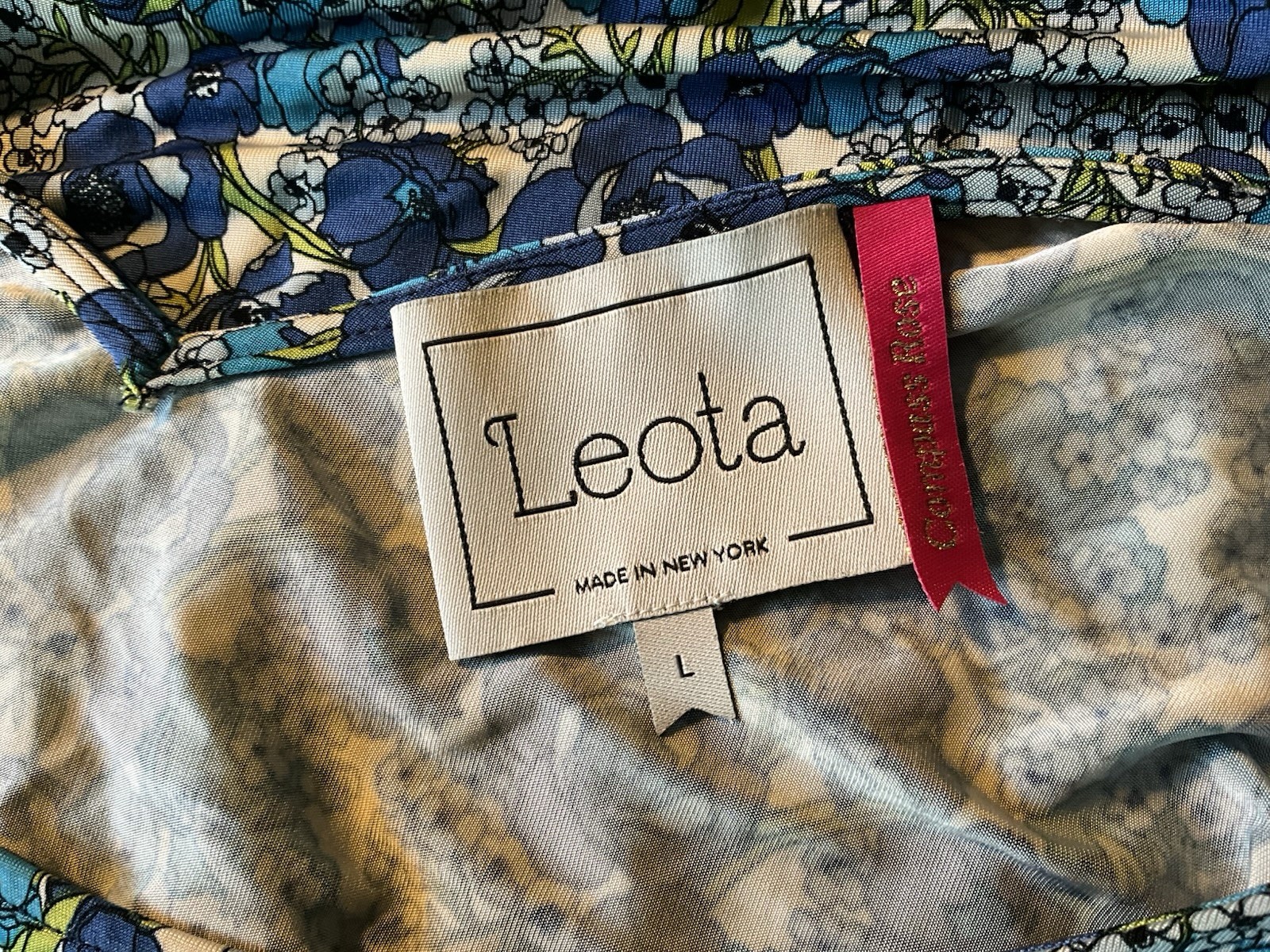 Leota Compass Rose A Line Dress Belted Blue Floral Print Made In USA NYC Spring