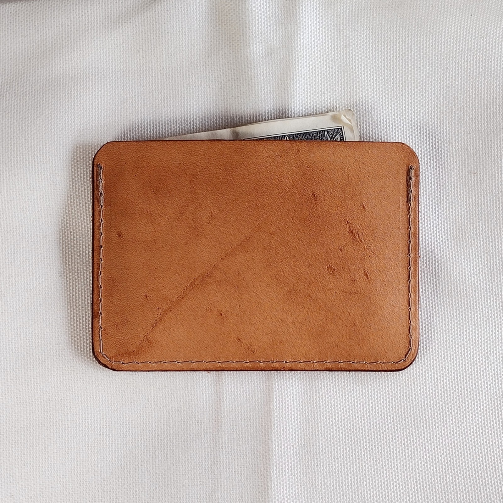 handmade 100% real leather card holder aged natural veg tan