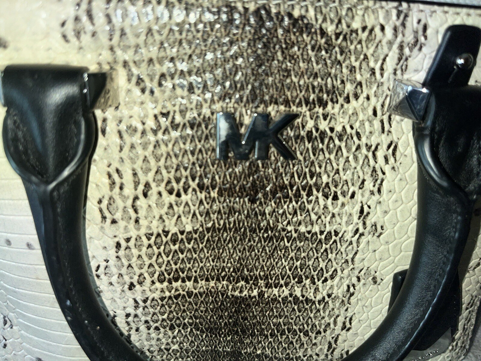Michael Kors Nolita Mini Messenger Embossed Leather Off White Black Snakeskin