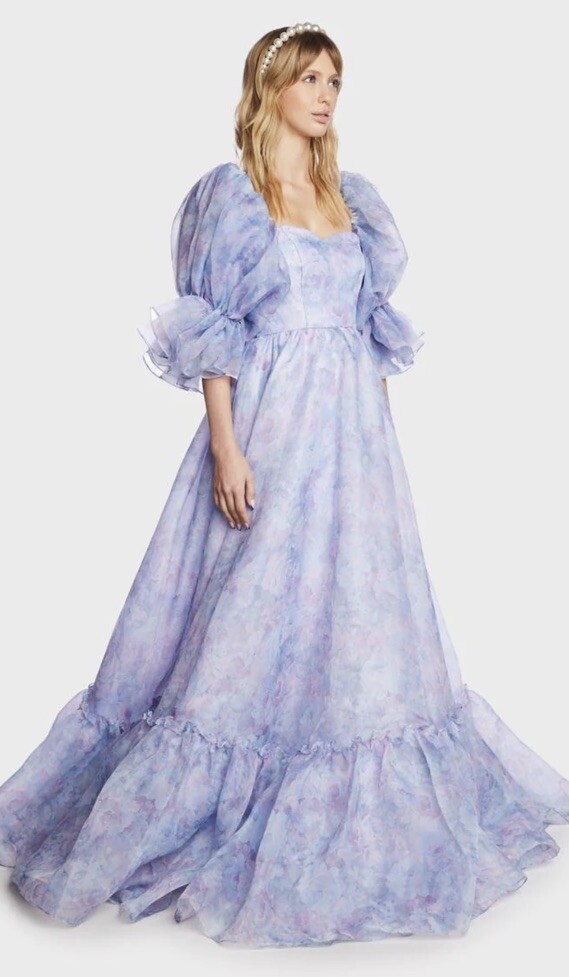 Fanciful Doll Floral Belle Maxi Dress Puff Sleeves Size Large