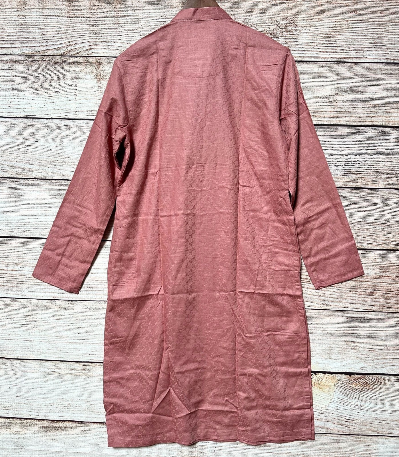Manyavar Men’s Kurta Size M 95cm Dusty Pink Jacquard Silk Blend Long Sleeve NWT
