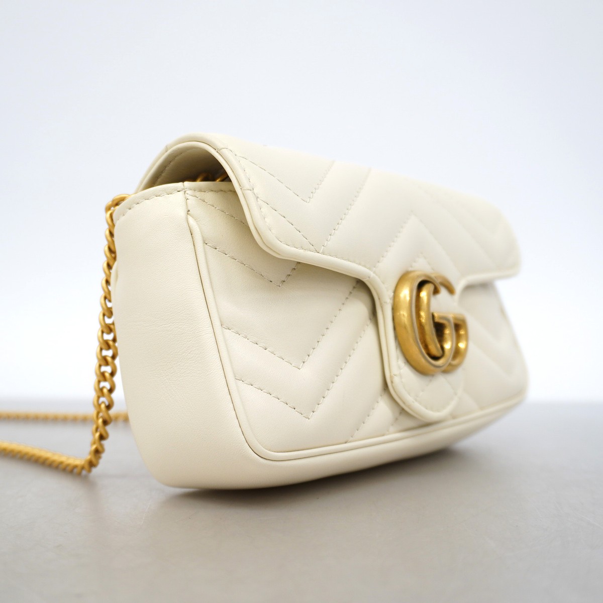 Auth [6ge6339-k] GUCCI Shoulder Bag GG Marmont 476433 Leather White Gold met…