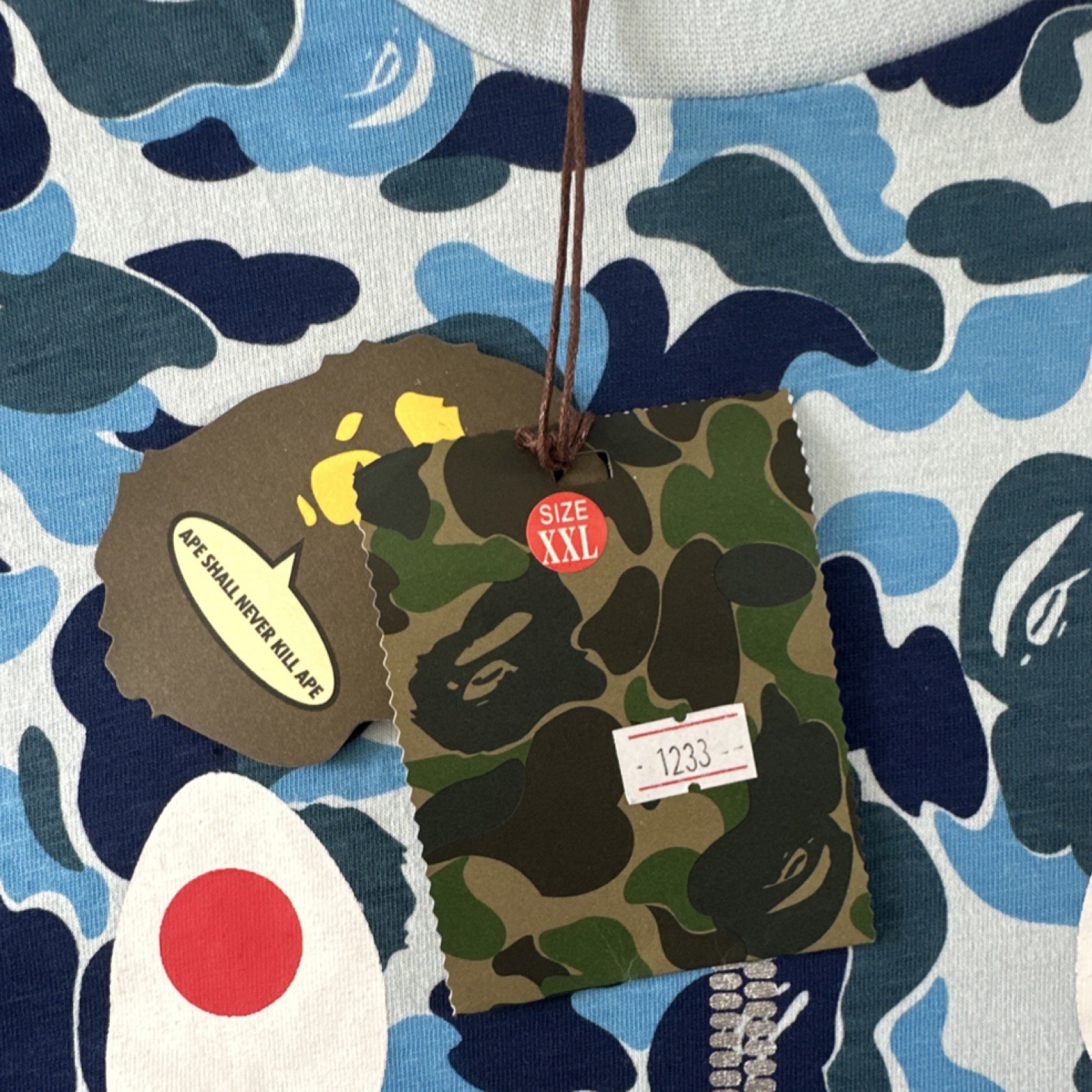 New w Tags A Bathing Ape BAPE Mens XXL Blue Camo Shark Graphic Crew T Shirt