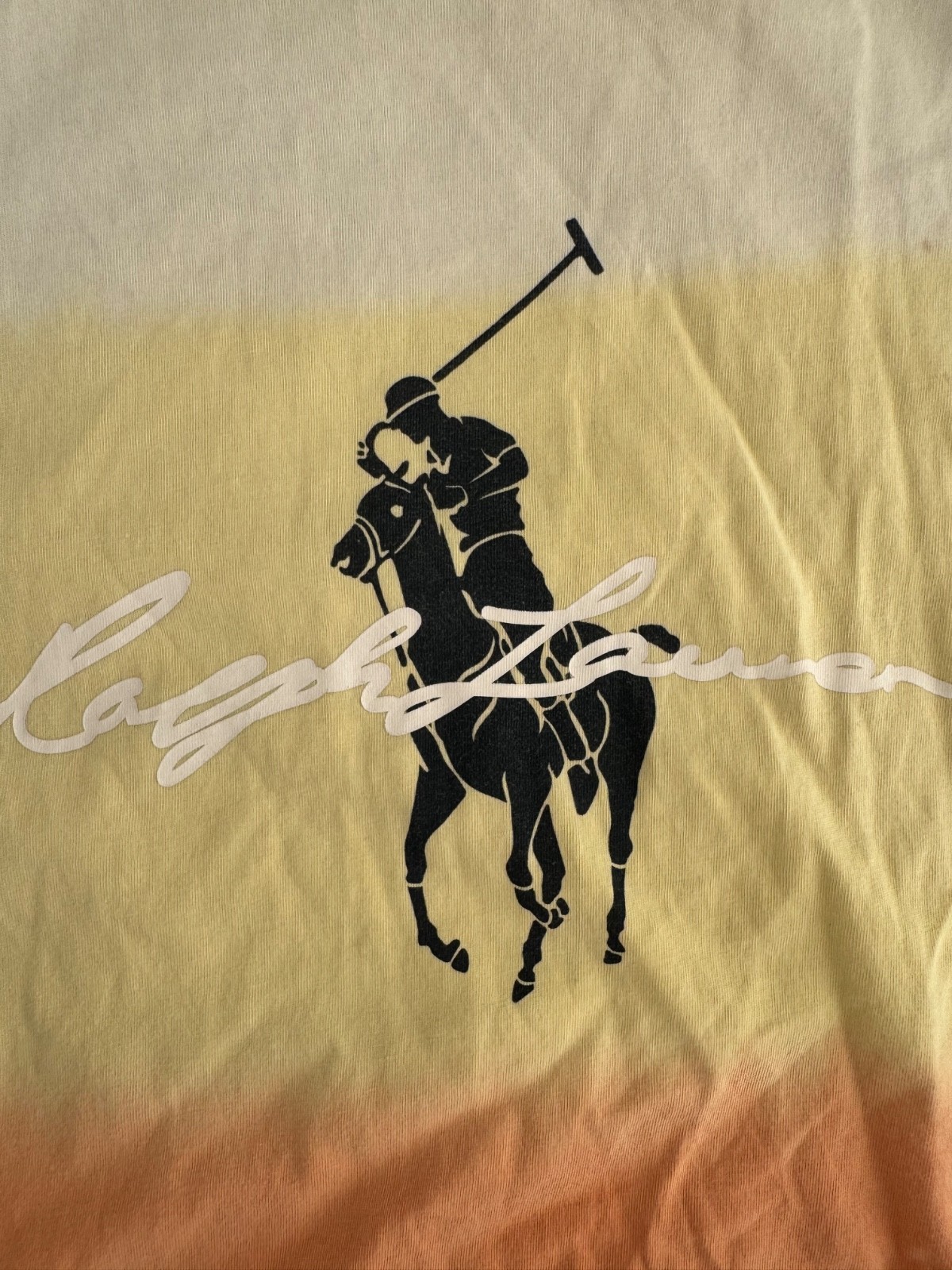 VTG Polo Ralph Lauren Y2K Single Stitch Tie Dye Big Pony T Shirt L Ombre Script