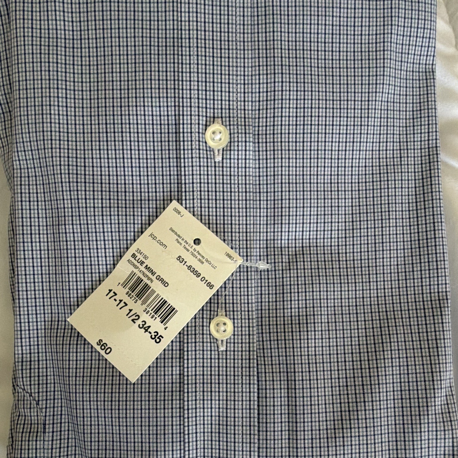 Stafford Smart Tech Poplin Grid Dress Shirt Blue XL 17-17.5 34-35