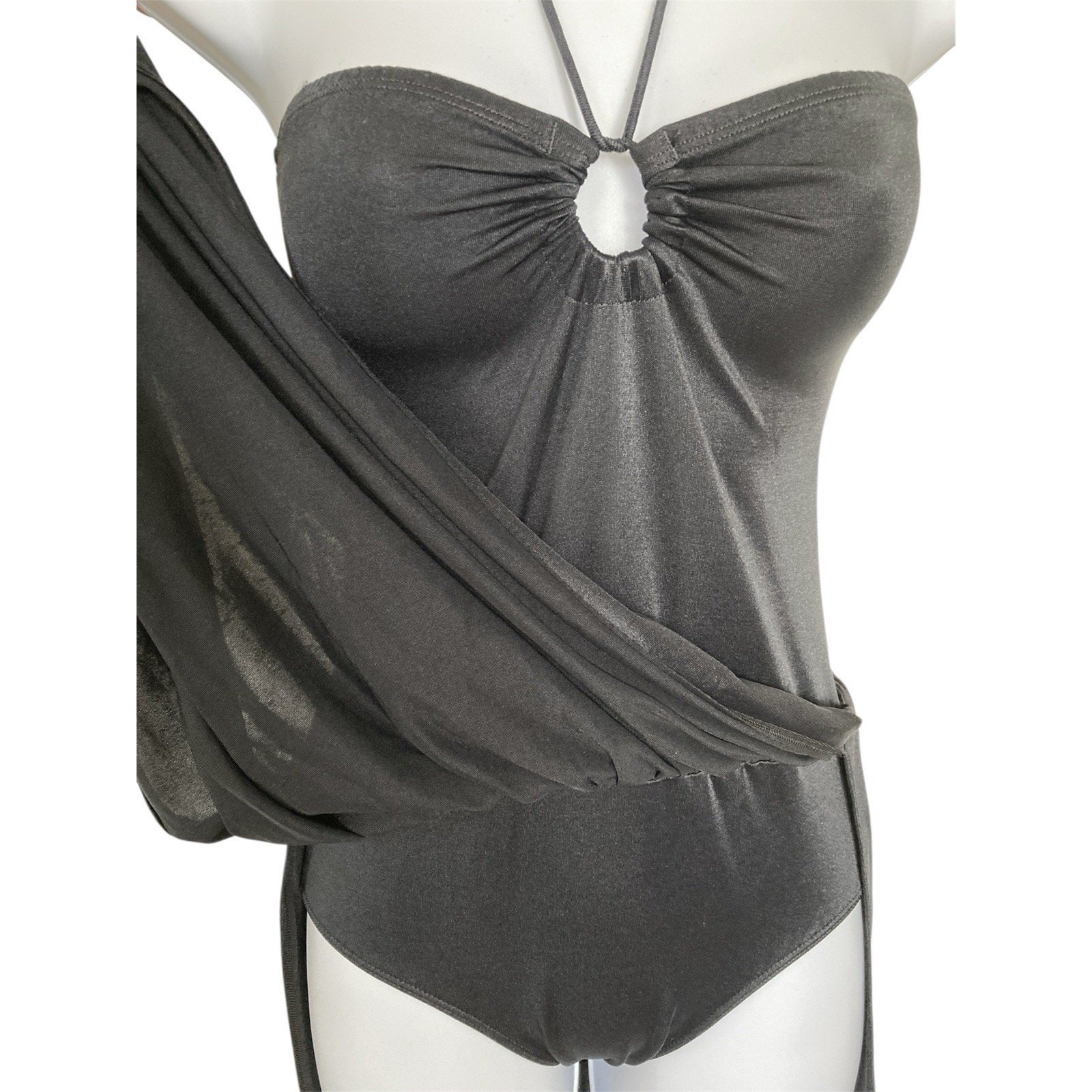 Vintage 70s Danskin Disco Ballet Strapless Halter Stevie Boho Swimsuit Dress XS