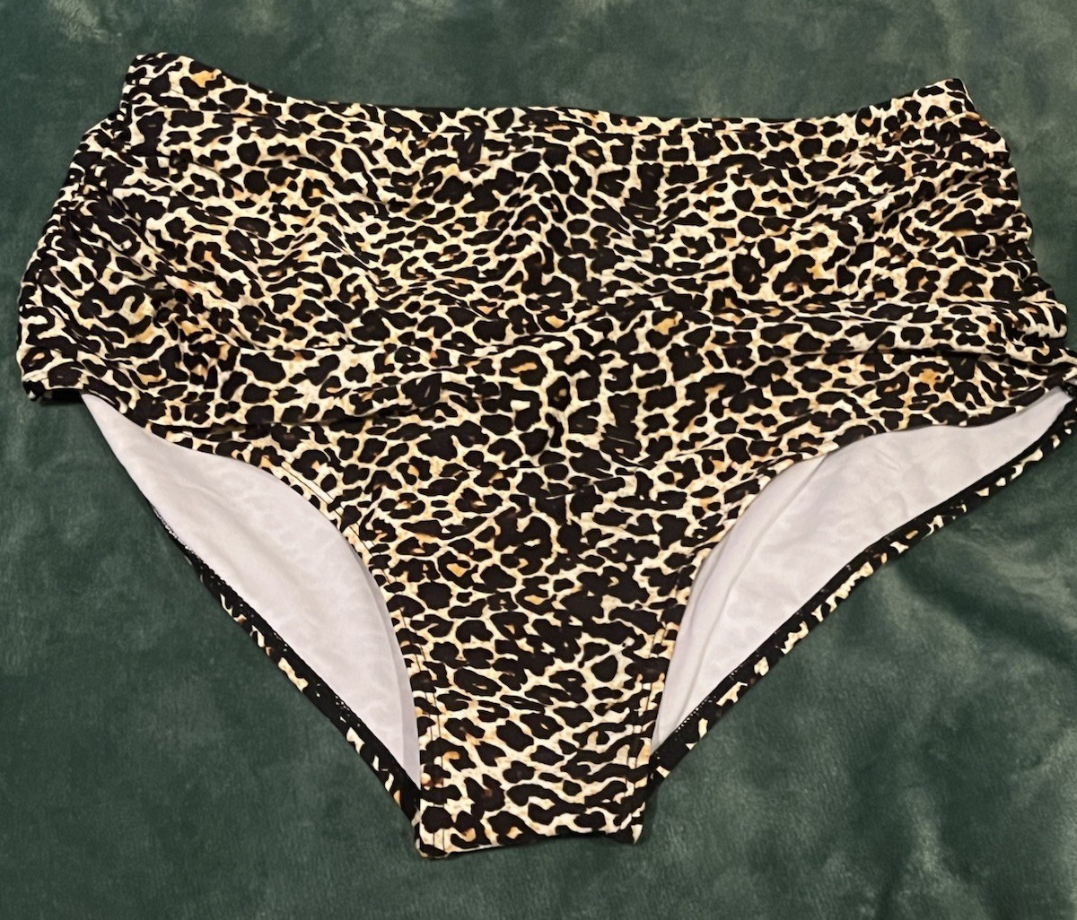 Women’s XL High-Waisted Leopard Animal Print Lined Stretch Bikini Bottom