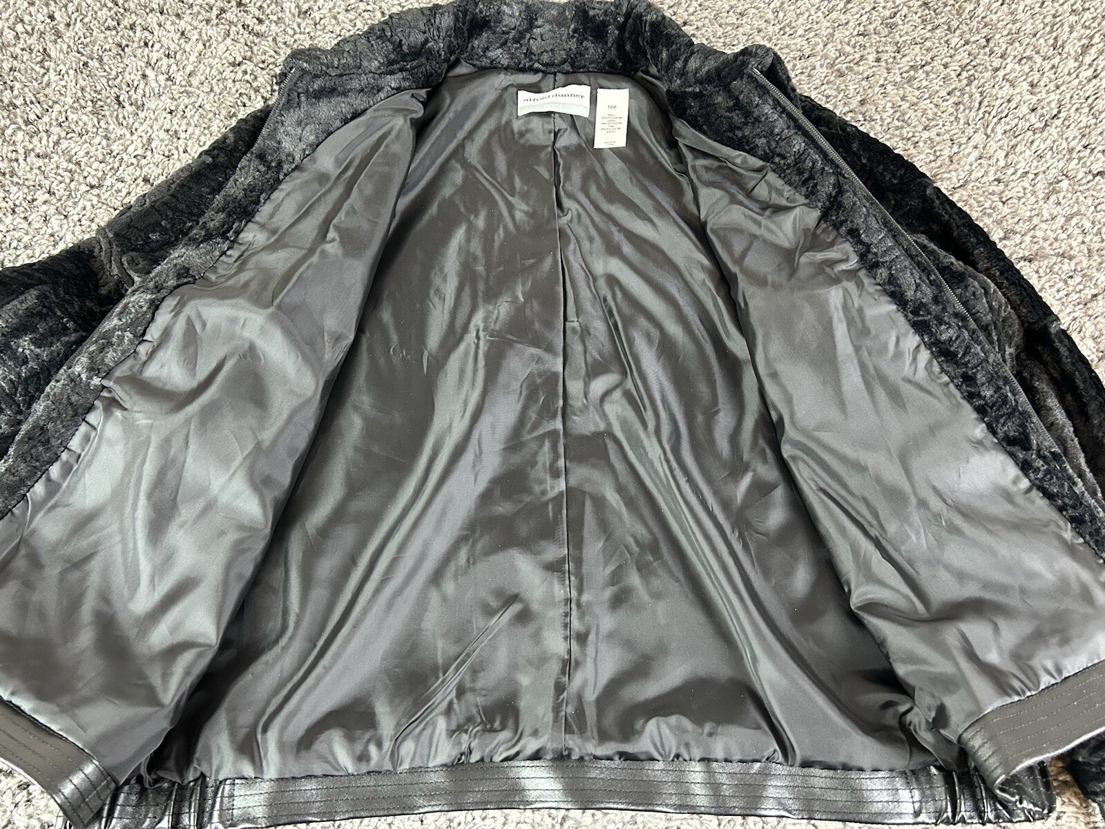 NWT Alfred Dunner Short Faux Fur Jacket Womens 10 Petite 10P Faux Leather Trim